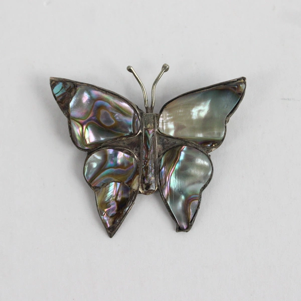 Lot of 2 Vintage Sterling Silver & Abalone Shell Butterfly Brooches, Mexican