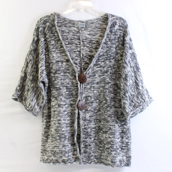 JM Collection White and Gray Marled Knit 3/4-Sleeve Cardigan Women's Medium