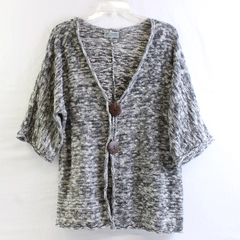 JM Collection White and Gray Marled Knit 3/4-Sleeve Cardigan Women's Medium