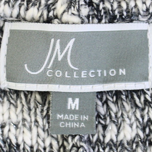 JM Collection White and Gray Marled Knit 3/4-Sleeve Cardigan Women's Medium