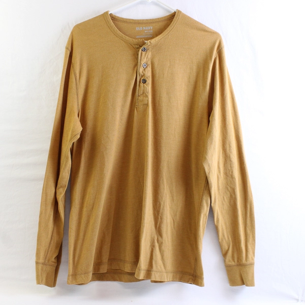 Old Navy Yellow Long-Sleeve Henley Shirt Men's Size Large