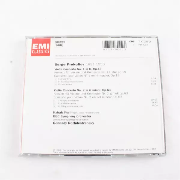 Prokofiev: The Two Violin Concertos by Itzhak Perlman BBC Symphony CD 