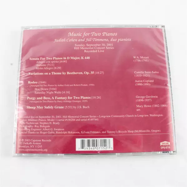 Cohen / Timmons Duo In Tandem Music for 2 Piano Album Brand New Sealed
