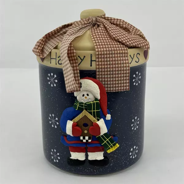 American Atelier At Home Stoneware Christmas Snowman Cookie Jar Blue 10"