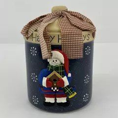 American Atelier At Home Stoneware Christmas Snowman Cookie Jar Blue 10"