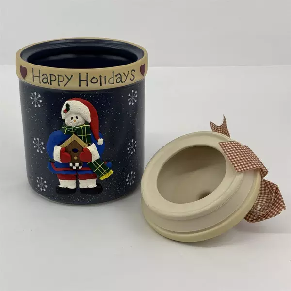 American Atelier At Home Stoneware Christmas Snowman Cookie Jar Blue 10"