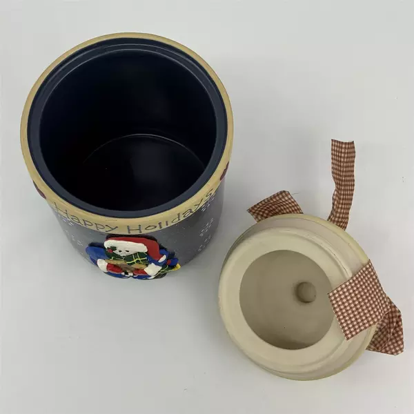 American Atelier At Home Stoneware Christmas Snowman Cookie Jar Blue 10"