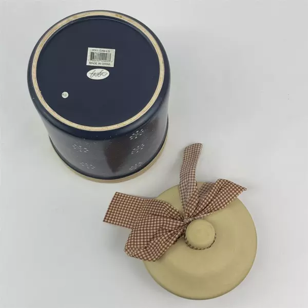 American Atelier At Home Stoneware Christmas Snowman Cookie Jar Blue 10"