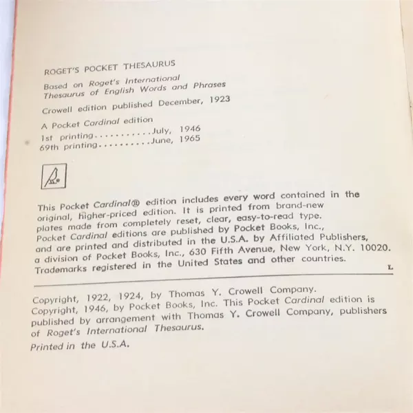 Roget's Pocket Thesaurus C.O. Sylvester Mawson 1965 Paperback