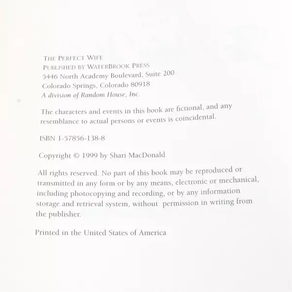 The Perfect Wife by Shari MacDonald Paperback Novel 