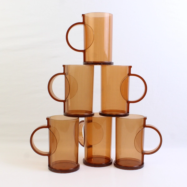 Lot Of 6 Dansk Designs Gunnar Cyren Amber Melamine Plastic Cups 5.5"