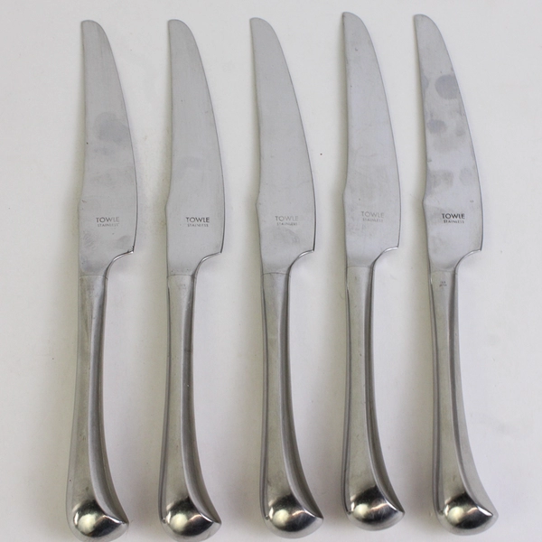 Lot Of 5 Towle Silver Holbrooke (Stainless, Satin) Flatware Dinner Knives 9.5"