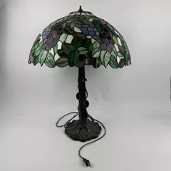 Tiffany Style Art Deco Grape and Leaves Stained Glass Shade Lamp