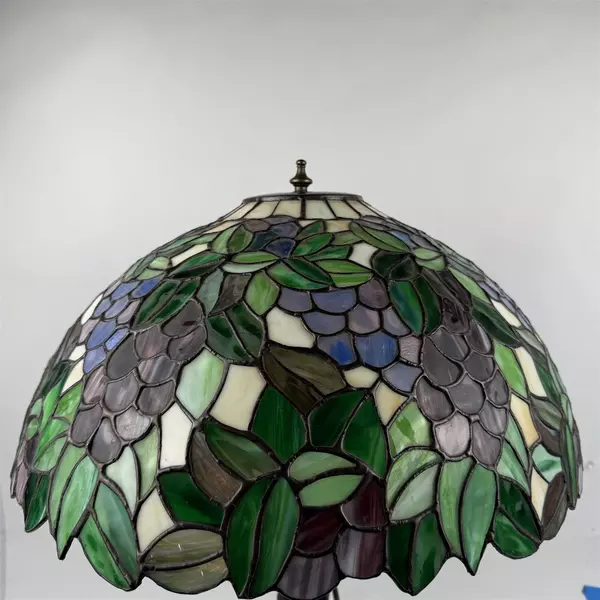 Tiffany Style Art Deco Grape and Leaves Stained Glass Shade Lamp