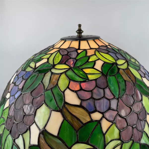 Tiffany Style Art Deco Grape and Leaves Stained Glass Shade Lamp