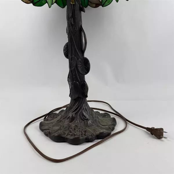 Tiffany Style Art Deco Grape and Leaves Stained Glass Shade Lamp