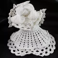 Vintage Crocheted Angel Christmas Tree Topper 6" Pigtails Halo Pre-Owned Good