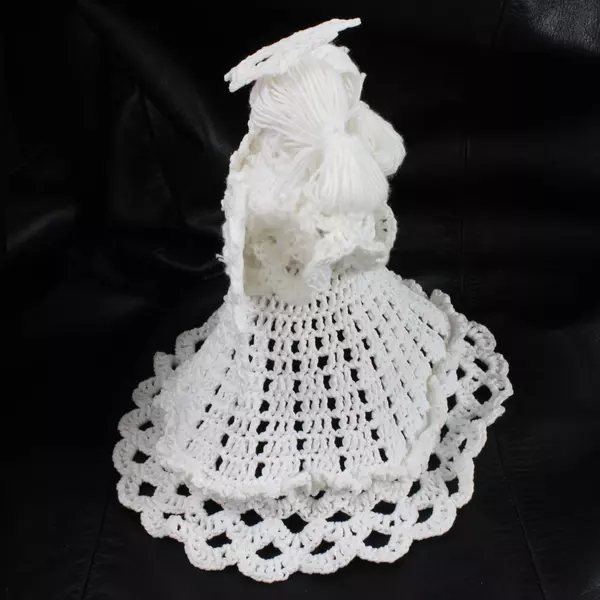 Vintage Crocheted Angel Christmas Tree Topper 6" Pigtails Halo Pre-Owned Good