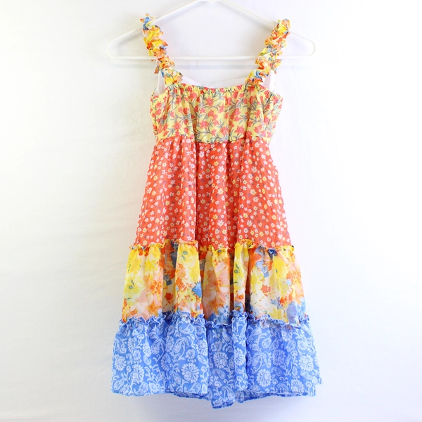 Jona Michelle Multicolor Floral Ruffle Strap Tiered Babydoll Dress Girls' Sz 10