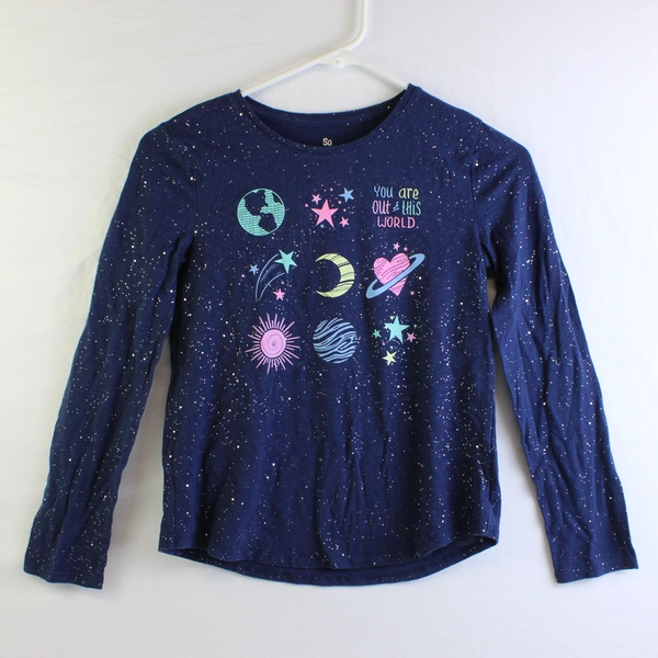 Sonoma Space-Themed Navy Blue Long-Sleeve Graphic T-Shirt Girls' Size M (8)