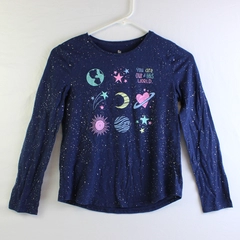 Sonoma Space-Themed Navy Blue Long-Sleeve Graphic T-Shirt Girls' Size M (8)