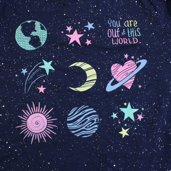 Sonoma Space-Themed Navy Blue Long-Sleeve Graphic T-Shirt Girls' Size M (8)