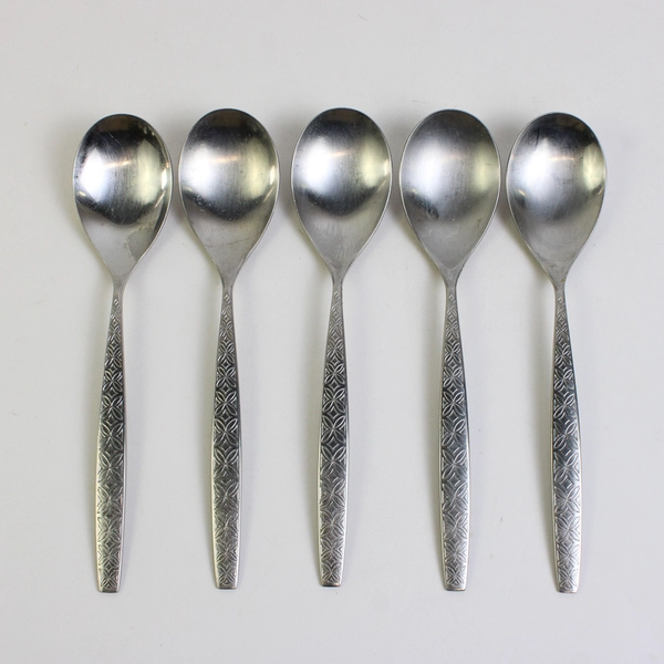 Lot of 5 Noritake Allegro Place Soup Spoons Stainless Steel 18/8 Japan Satin