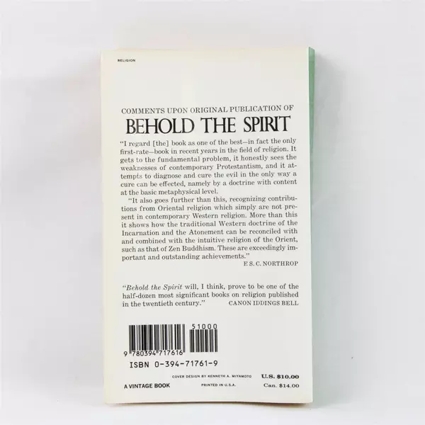 Behold the Spirit Study In The Necessity of Mystical Religion Alan Watts PB 1972