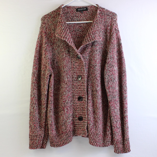 Jones New York Women's 2X Multicolor Crochet Button Up Cardigan