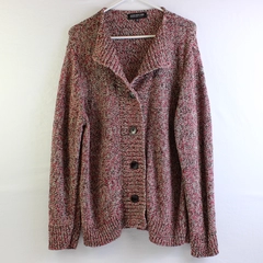 Jones New York Women's 2X Multicolor Crochet Button Up Cardigan