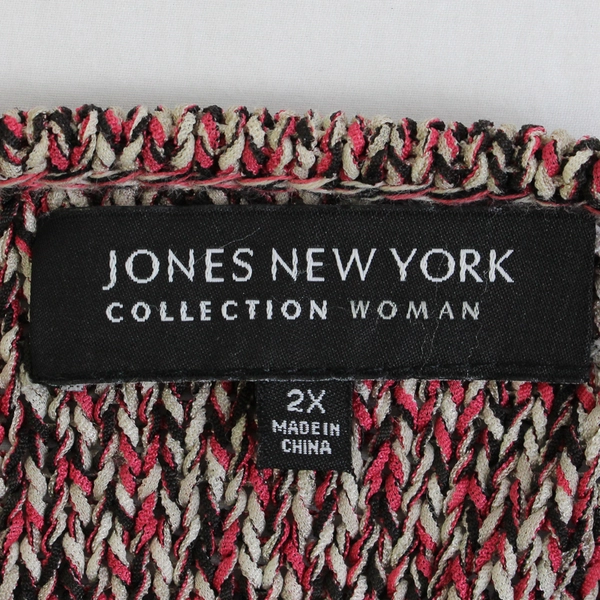 Jones New York Women's 2X Multicolor Crochet Button Up Cardigan