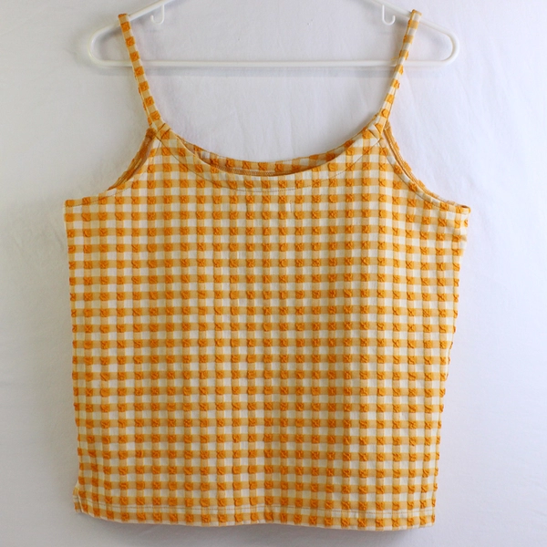 Madewell Yellow-Orange Gingham Spaghetti Strap Cropped Tank Women's Medium