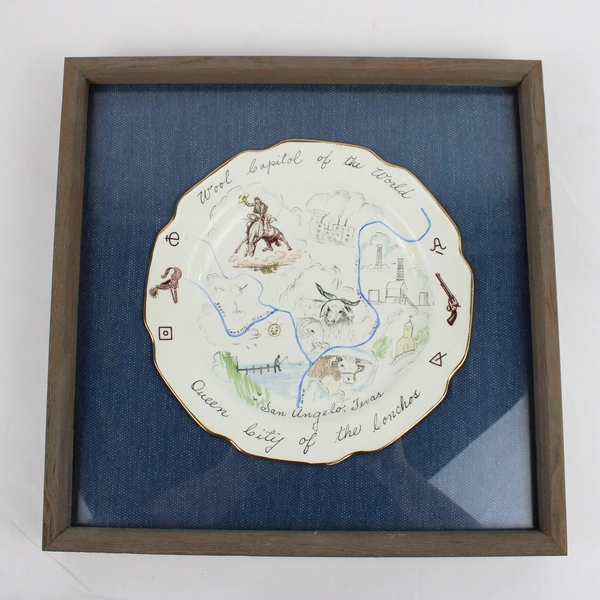 Framed Hand-Painted San Angelo Texas Souvenir Plate