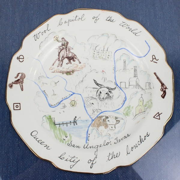 Framed Hand-Painted San Angelo Texas Souvenir Plate