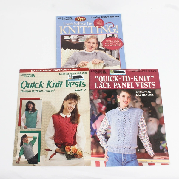 Lot of 3 Leisure Arts Craft Knitting Leaflets #476 621 2984 1986-1997