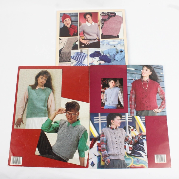 Lot of 3 Leisure Arts Craft Knitting Leaflets #476 621 2984 1986-1997
