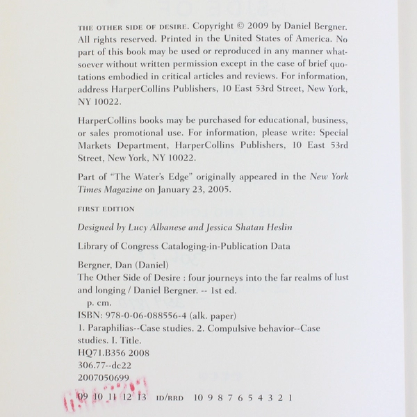 Other Side of Desire Daniel Bergner 2009 Hardcover