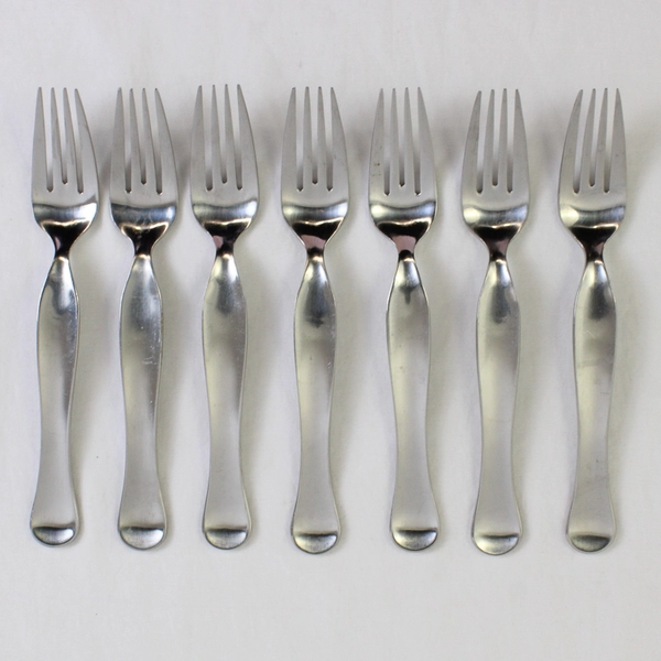 Lot of 7 Retroneu Silhouette Pattern Stainless Salad Forks 7.25 Inches Satin Fin
