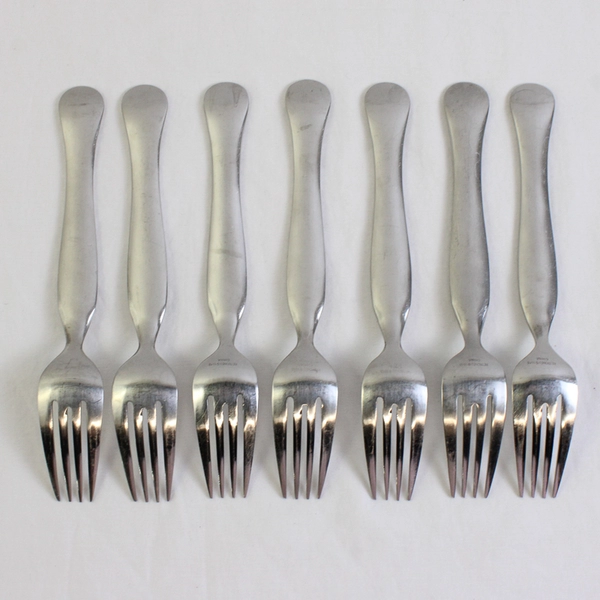 Lot of 7 Retroneu Silhouette Pattern Stainless Salad Forks 7.25 Inches Satin Fin