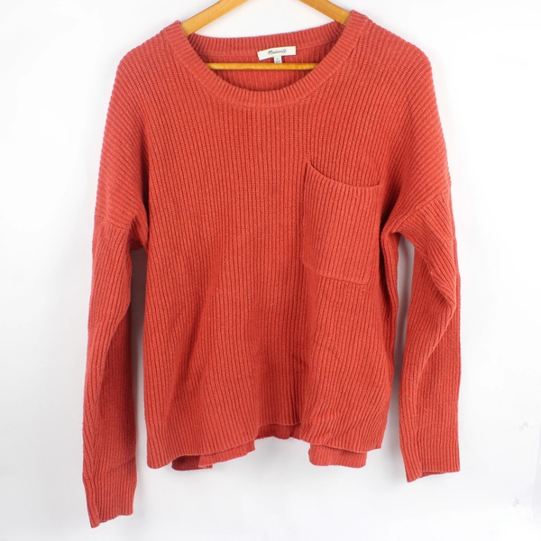 Madewell Women's L Dark Coral Long Sleeve Chunky Knit Pullover Sweater