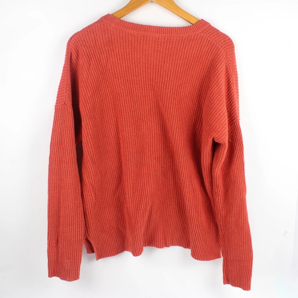 Madewell Women's L Dark Coral Long Sleeve Chunky Knit Pullover Sweater