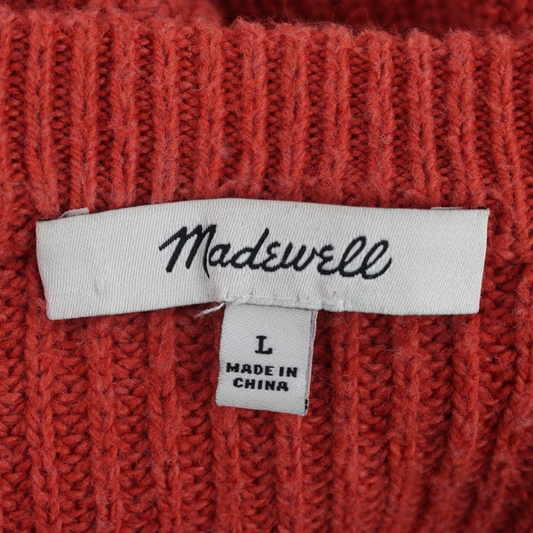 Madewell Women's L Dark Coral Long Sleeve Chunky Knit Pullover Sweater
