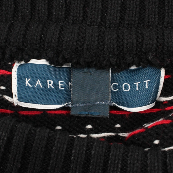 Karen Scott Women's L Black Knit Sweater with Red/White Stitched Hearts