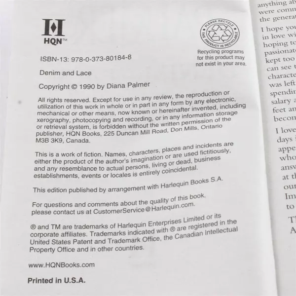 Denim and Lace by Diana Palmer HQN Paperback Romance Novel 