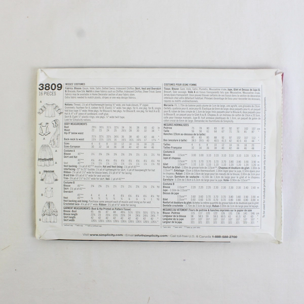 Simplicity Andrea Schewe 3809 Renaissance Costume Collection Women N 10, 12, 14