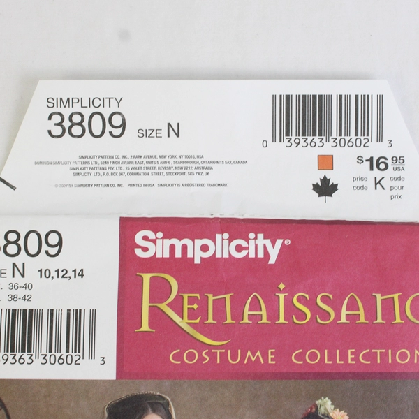 Simplicity Andrea Schewe 3809 Renaissance Costume Collection Women N 10, 12, 14