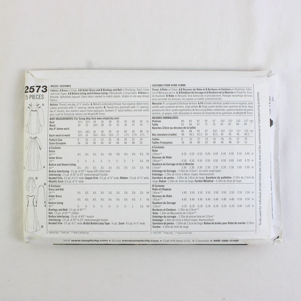 Simplicity Andrea Schewe 2573 Renaissance Costume Womens Size K5 (8,10,12,14,16)