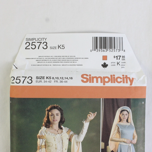 Simplicity Andrea Schewe 2573 Renaissance Costume Womens Size K5 (8,10,12,14,16)