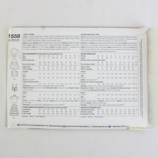 Simplicity Theresa LaQuey 1558 Steam Punk Costumes Womens Size HH (6, 8, 10, 12)