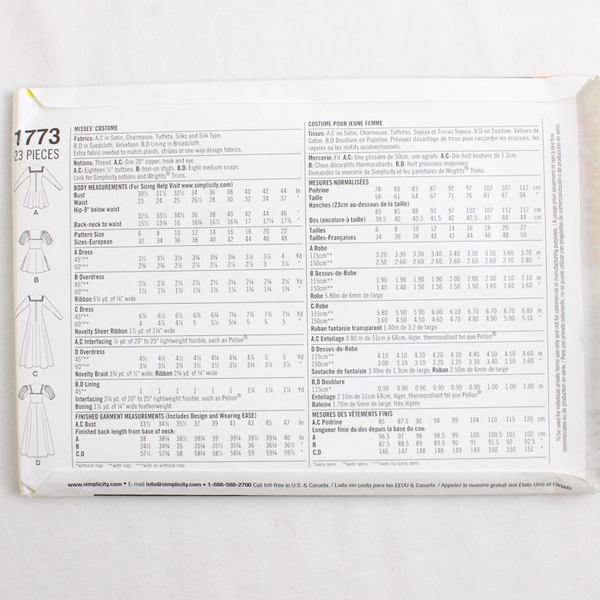 Simplicity Andrea Schewe 1773 Medieval Costumes Womens Size H5 (6,8,10,12,14)